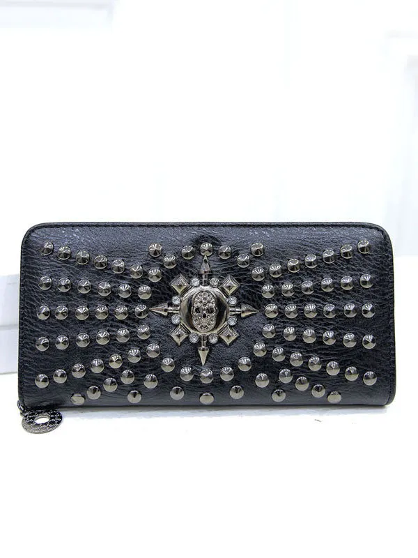 Fashion Trend Personality Rivet Ladies Long Wallet Nails Clutch Bag