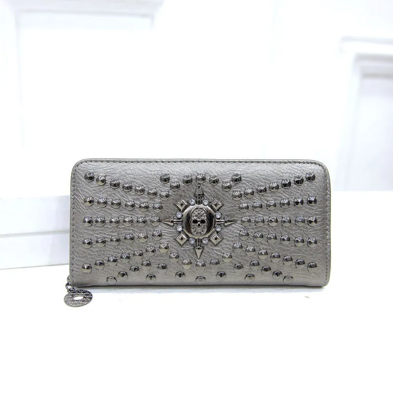 Fashion Trend Personality Rivet Ladies Long Wallet Nails Clutch Bag