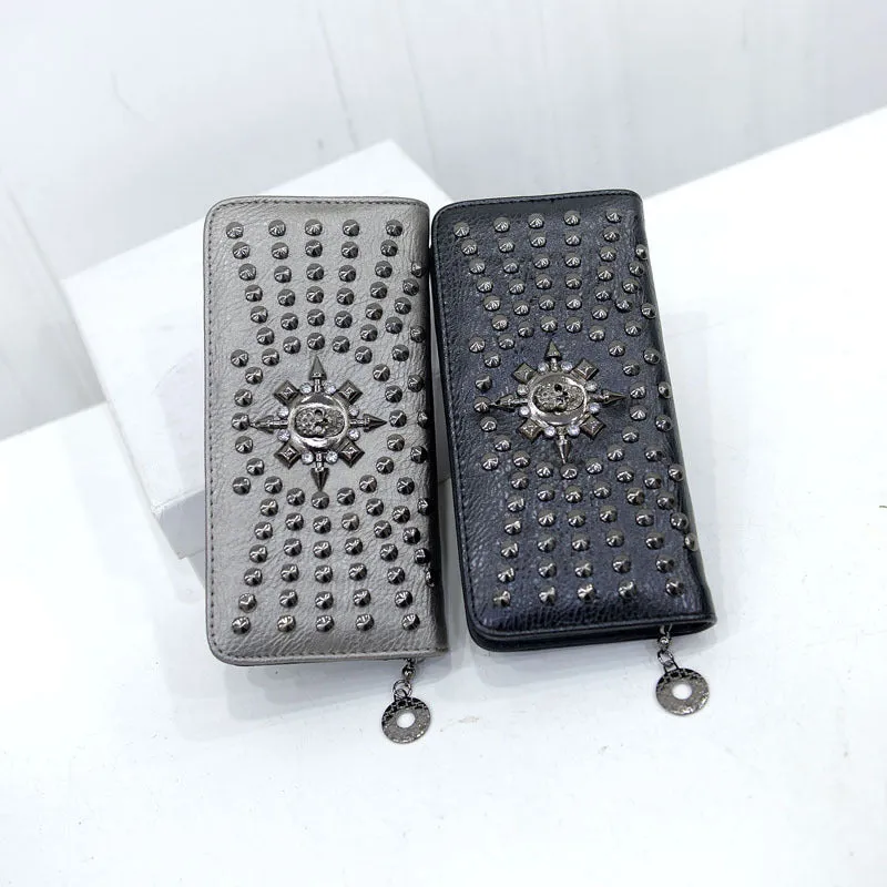 Fashion Trend Personality Rivet Ladies Long Wallet Nails Clutch Bag