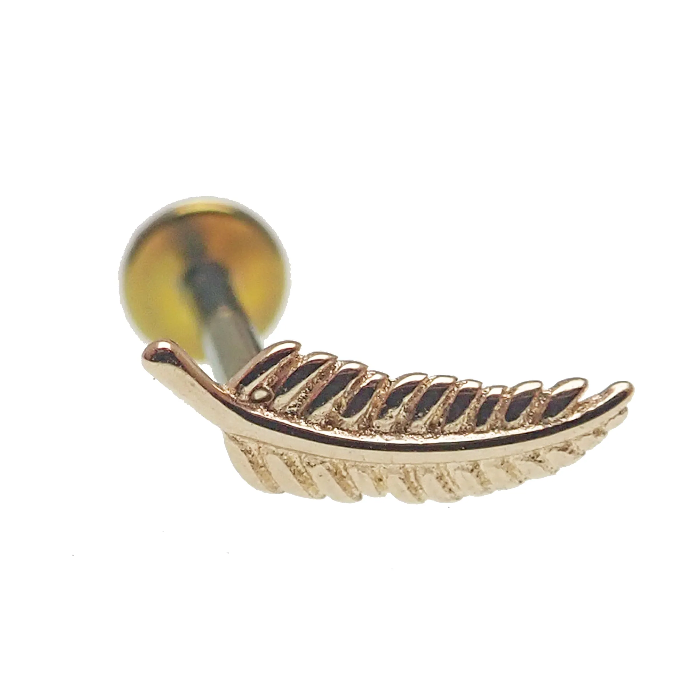 Feather 14k Gold with Titanium Flatback 20g, 18g, 16g, 14g