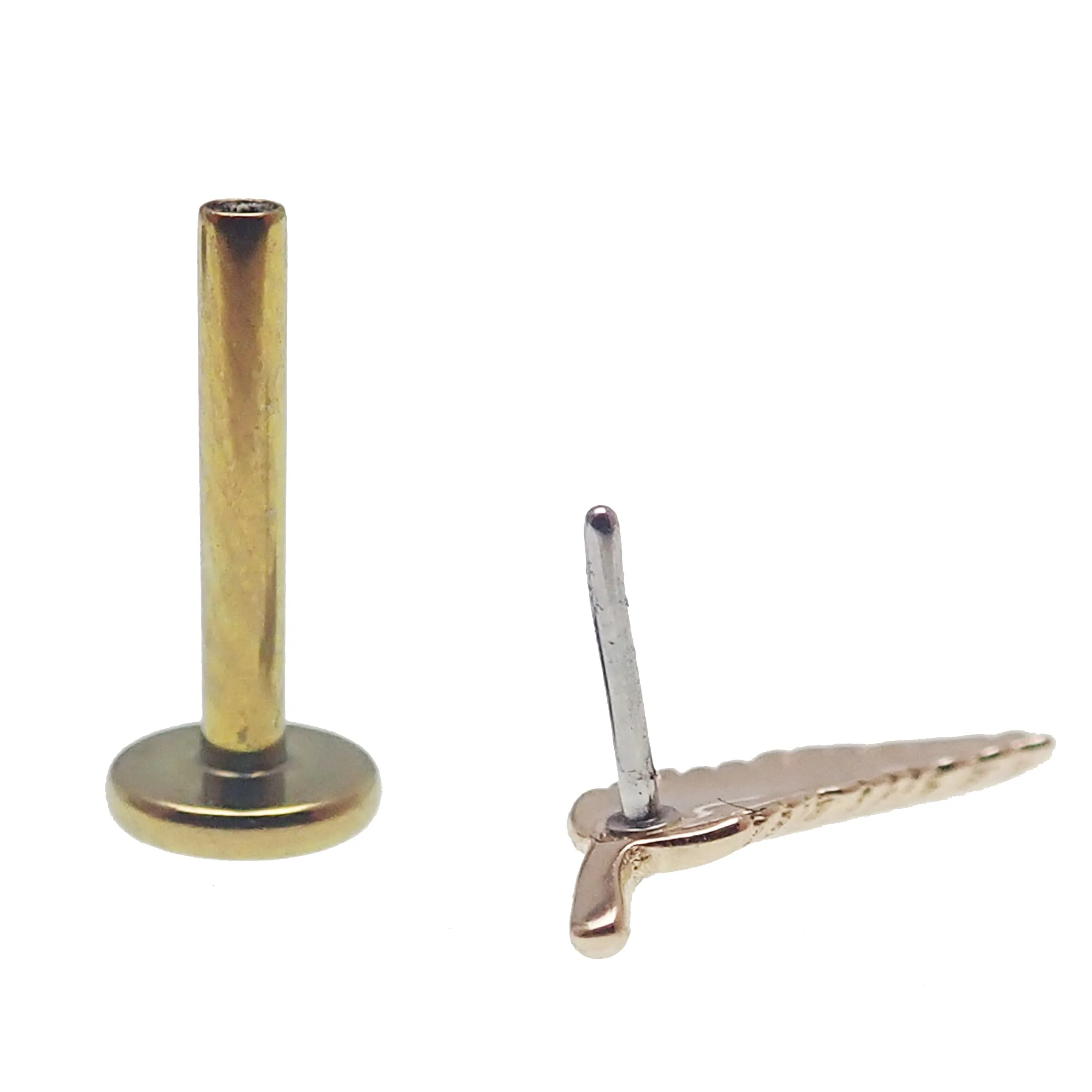 Feather 14k Gold with Titanium Flatback 20g, 18g, 16g, 14g