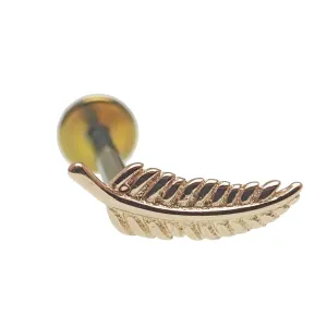 Feather 14k Gold with Titanium Flatback 20g, 18g, 16g, 14g