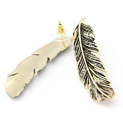 Feather Earrings Gold-Black