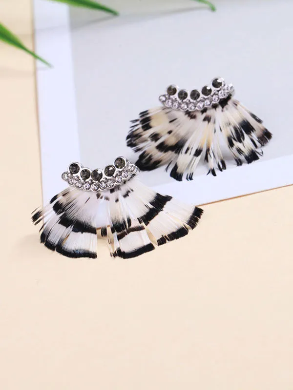 Feather Inlay Crystal Diamond Earrings