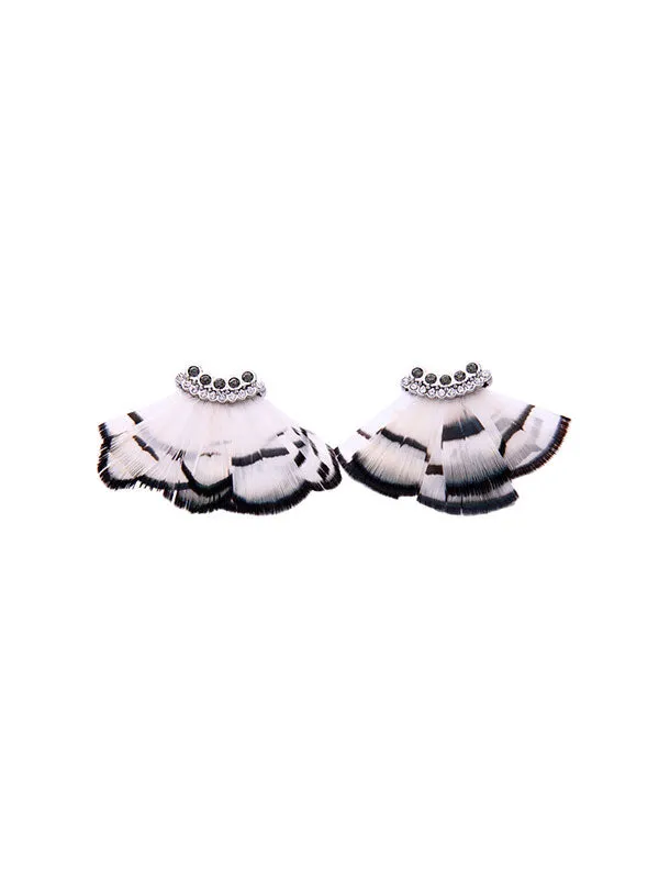 Feather Inlay Crystal Diamond Earrings