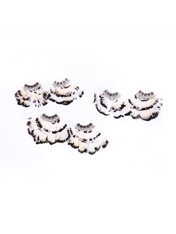 Feather Inlay Crystal Diamond Earrings