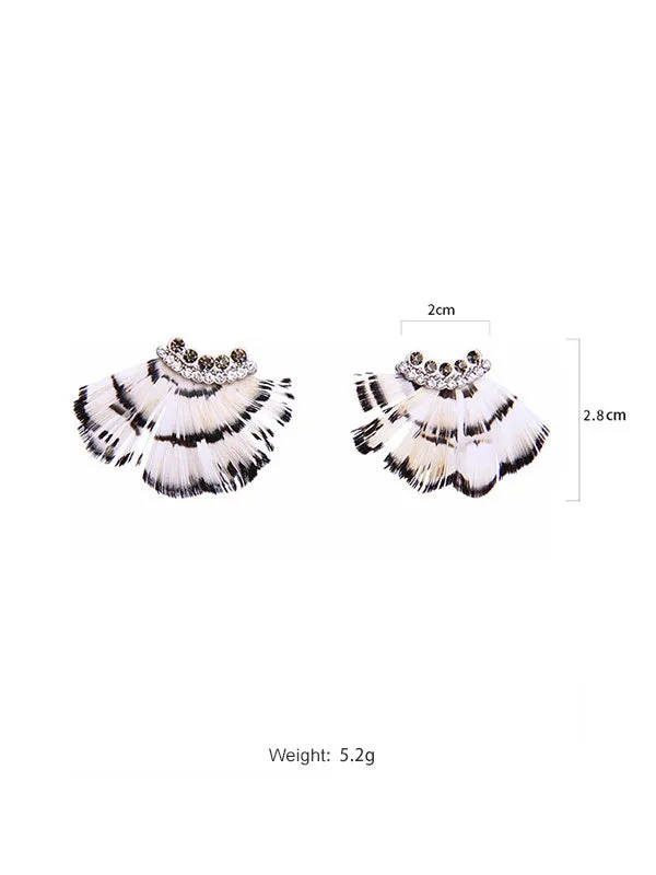 Feather Inlay Crystal Diamond Earrings