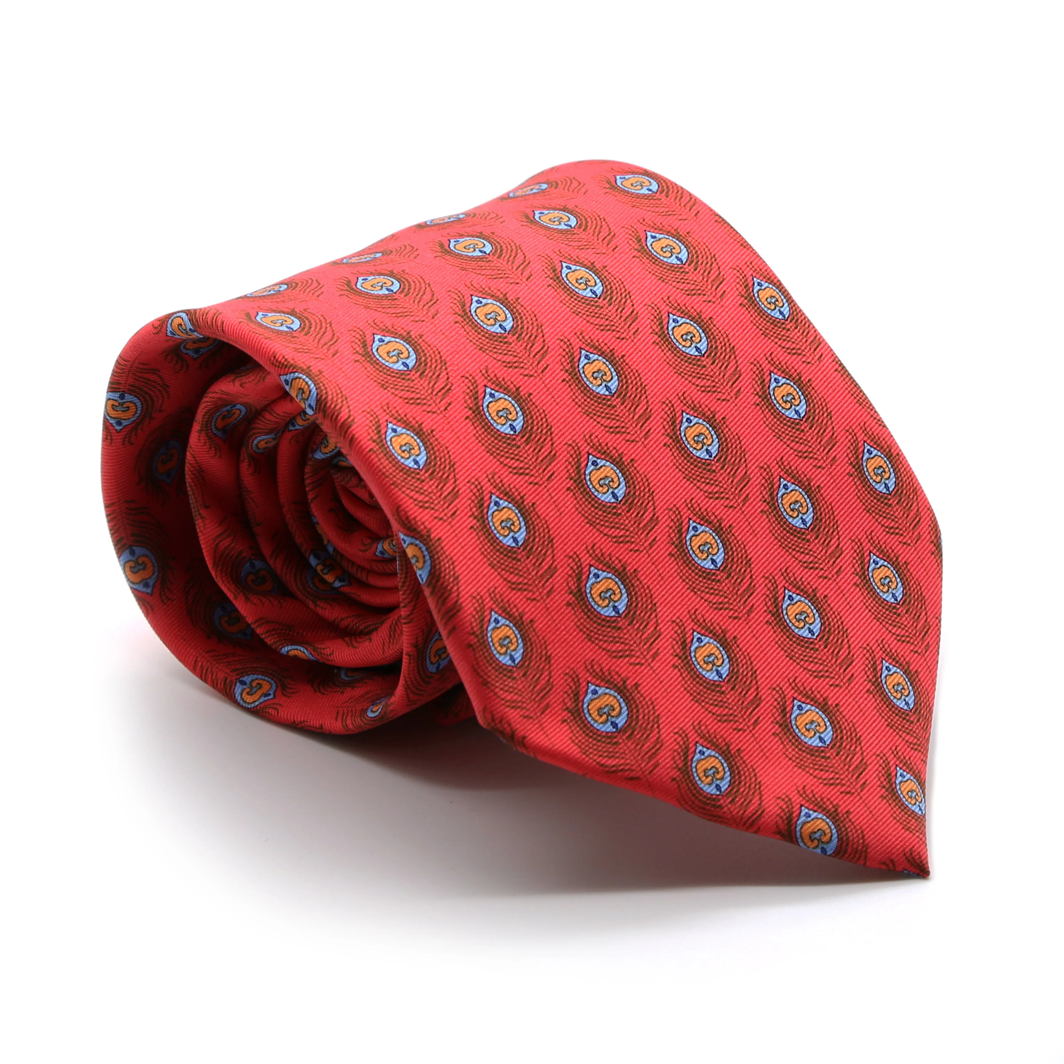 Feather Red Necktie with Handkerchief Set