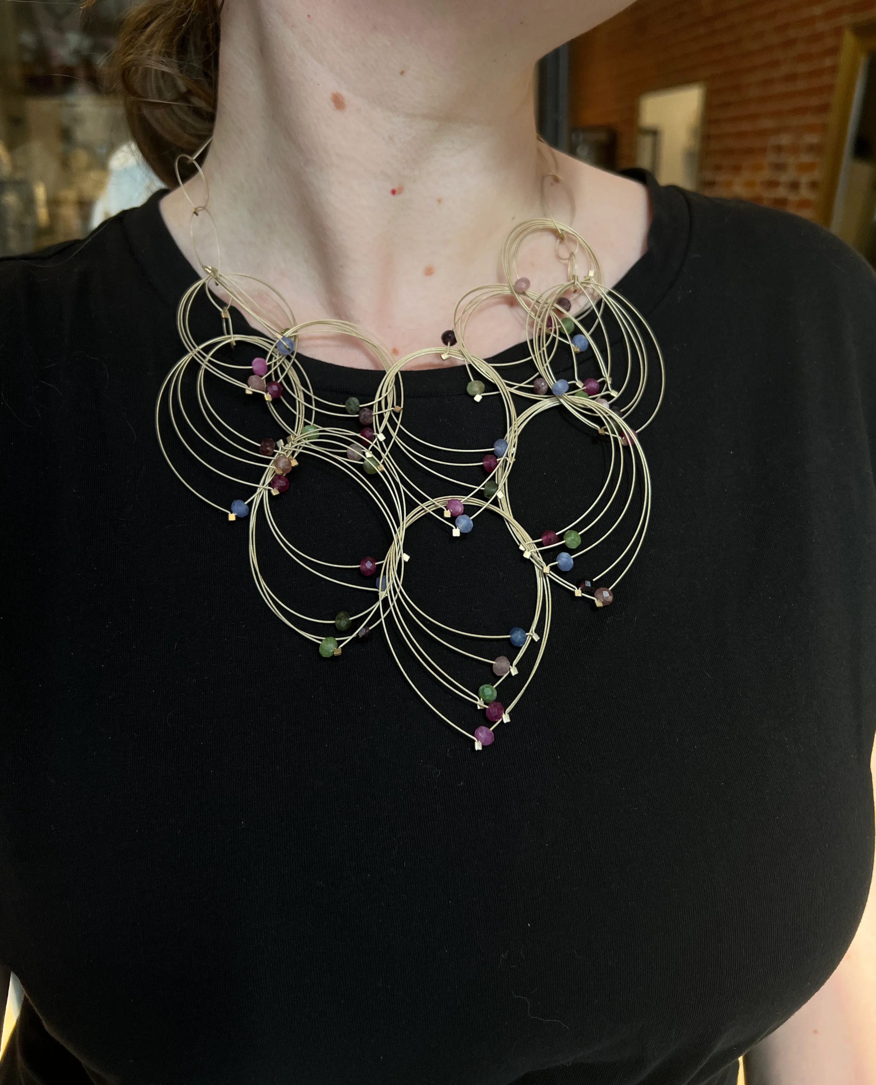 Feather Teardrop Maxi Necklace, Tourmalines