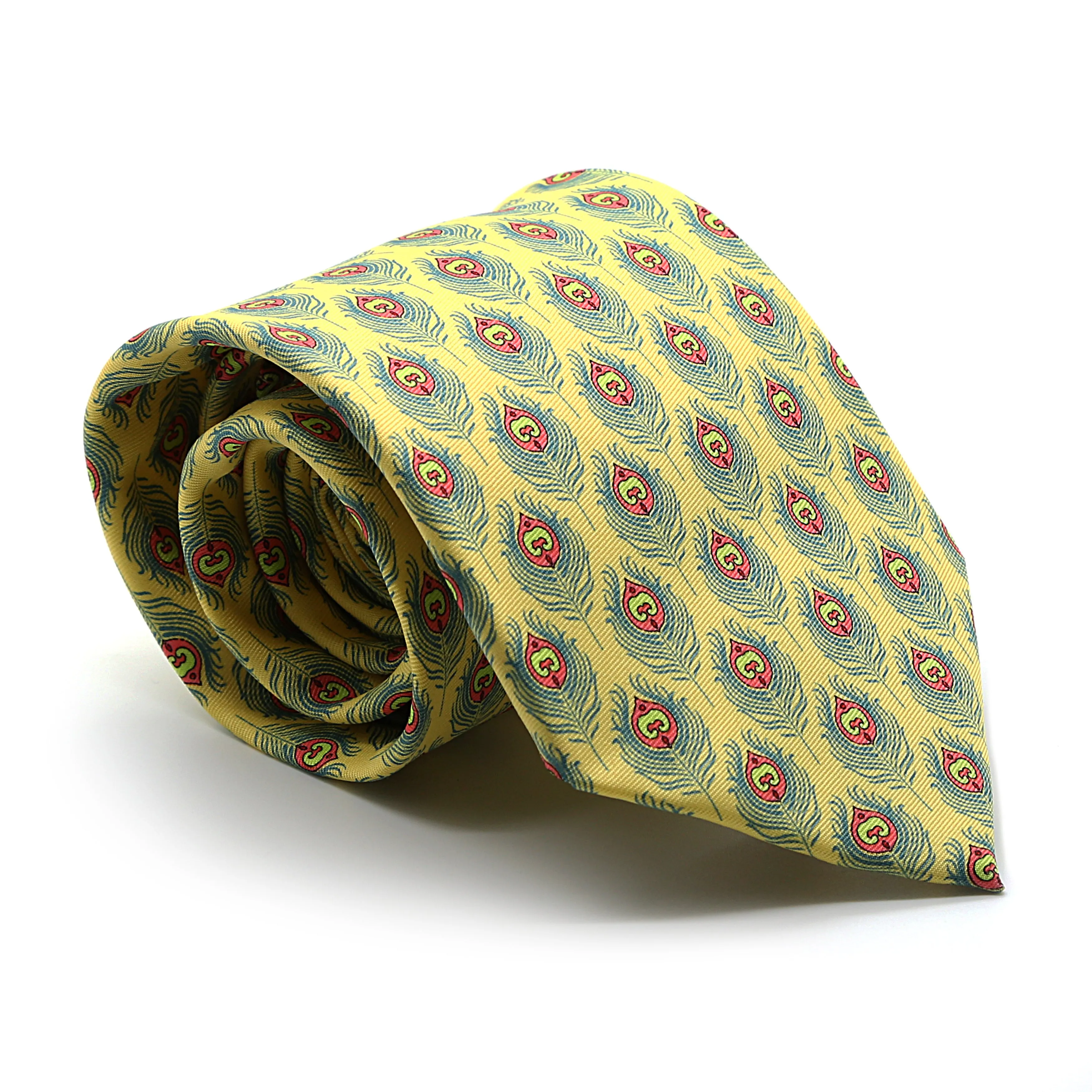 Feather Yellow Necktie with Handkerchief Set
