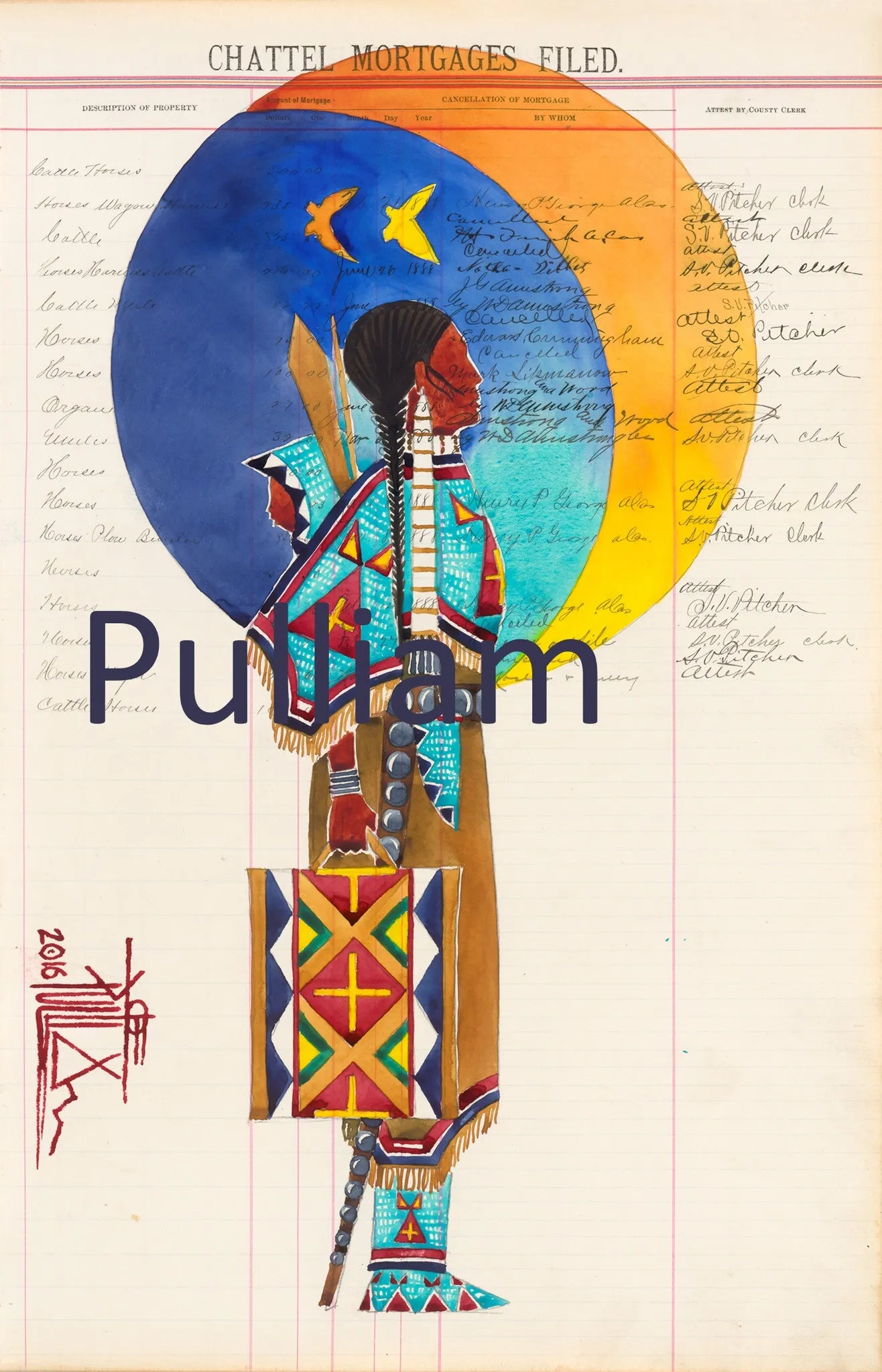 (Fine Art Print) Watercolor on Antique Ledger Paper ~ Winyan #1