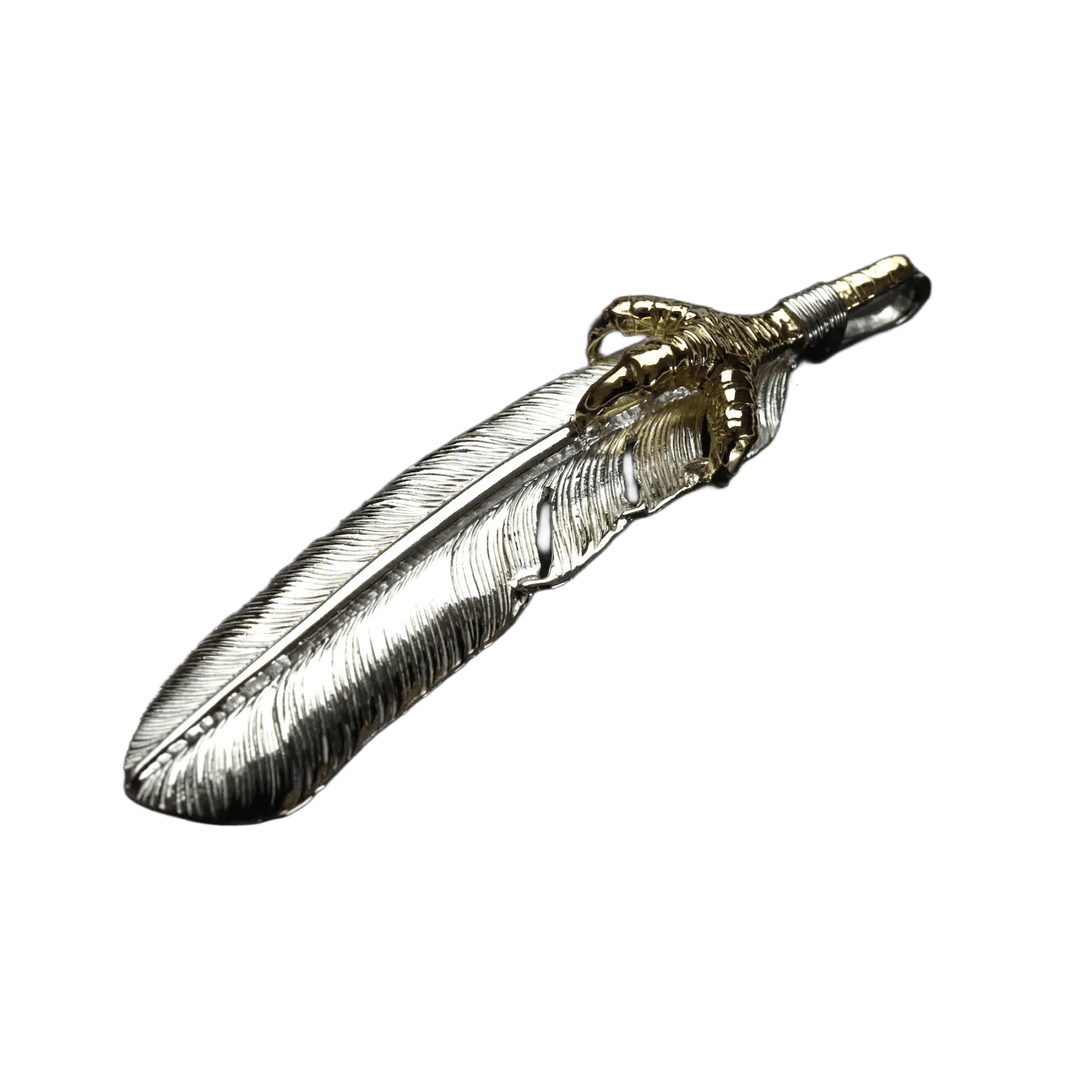 First Arrow's Large Feather Pendant With 18K Gold Eagle Claw