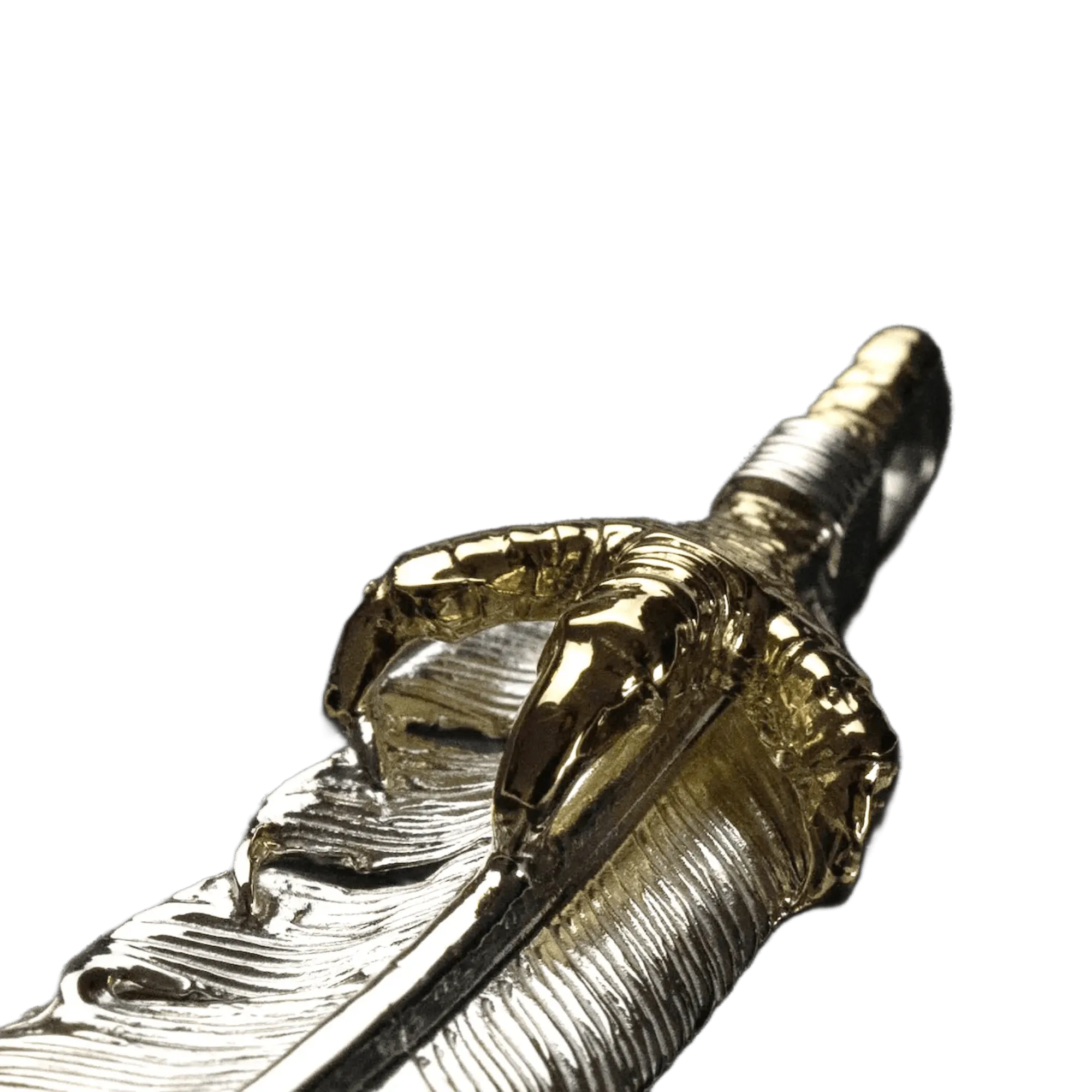 First Arrow's Large Feather Pendant With 18K Gold Eagle Claw