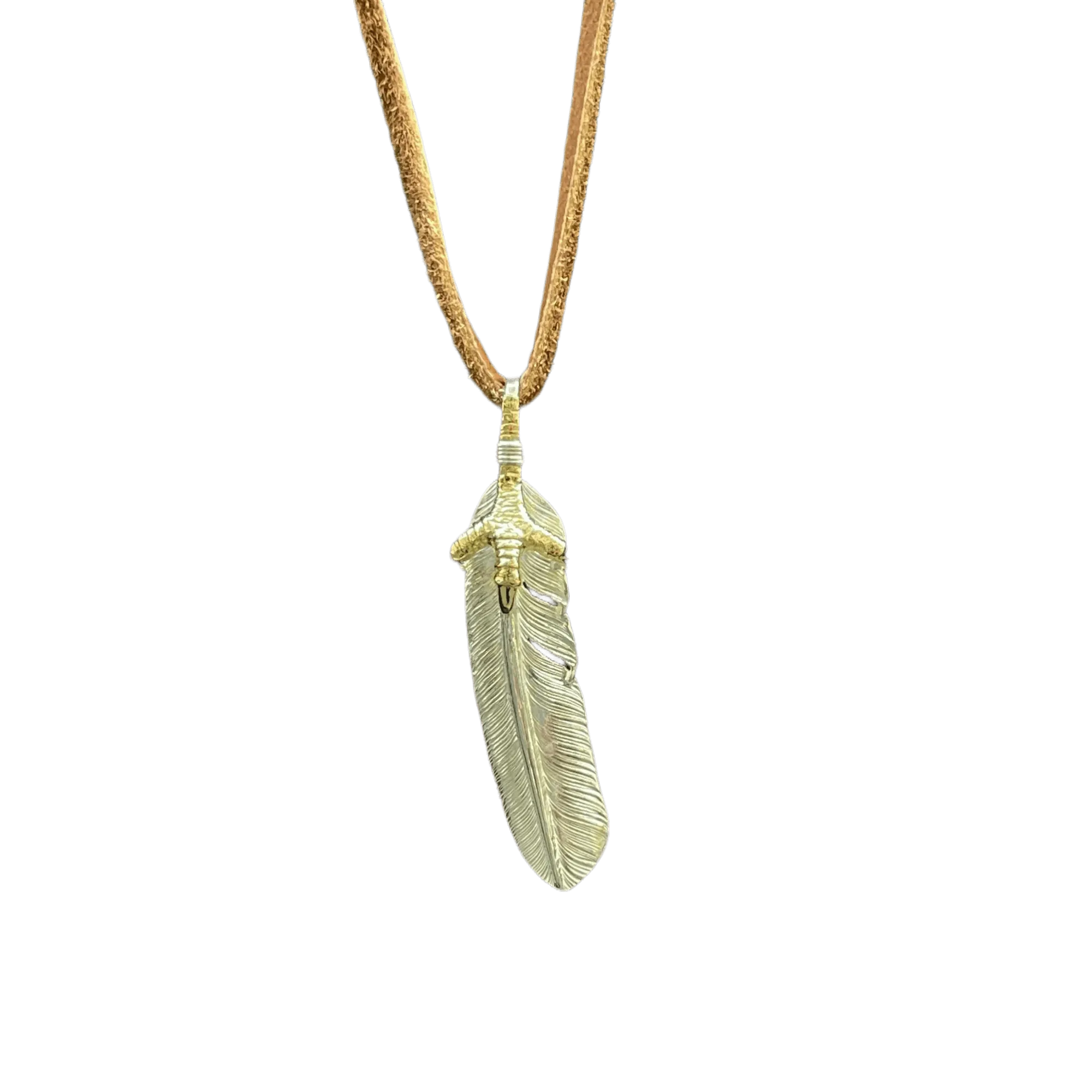 First Arrow's Large Feather Pendant With 18K Gold Eagle Claw