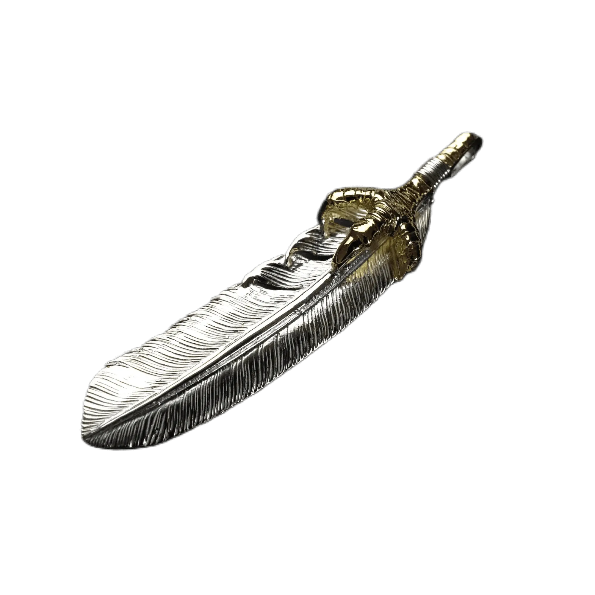 First Arrow's Large Feather Pendant With 18K Gold Eagle Claw