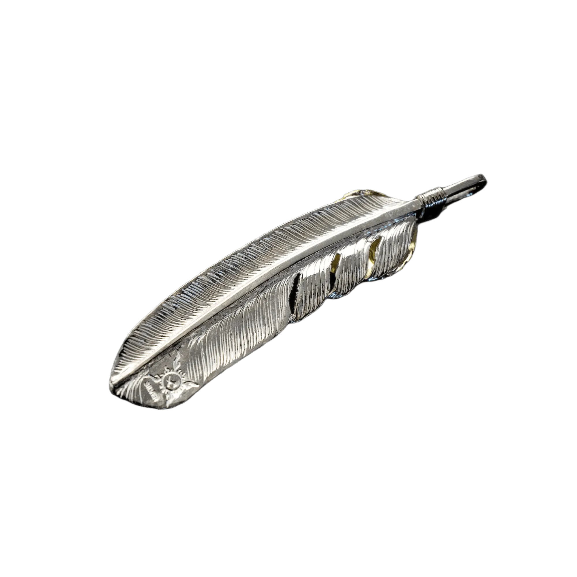 First Arrow's Large Feather With 18K Gold "Heart Feather" Pendant