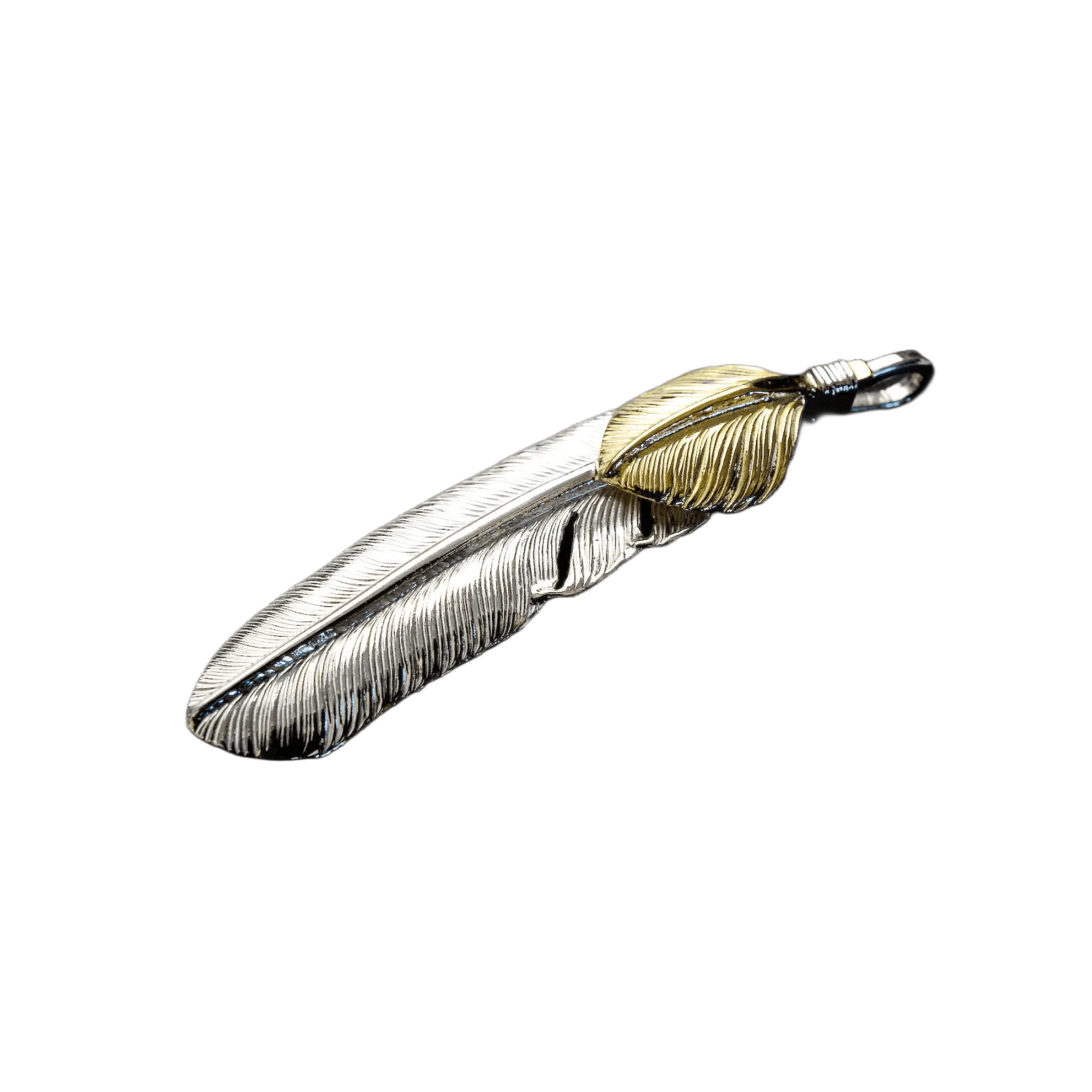 First Arrow's Large Feather With 18K Gold "Heart Feather" Pendant