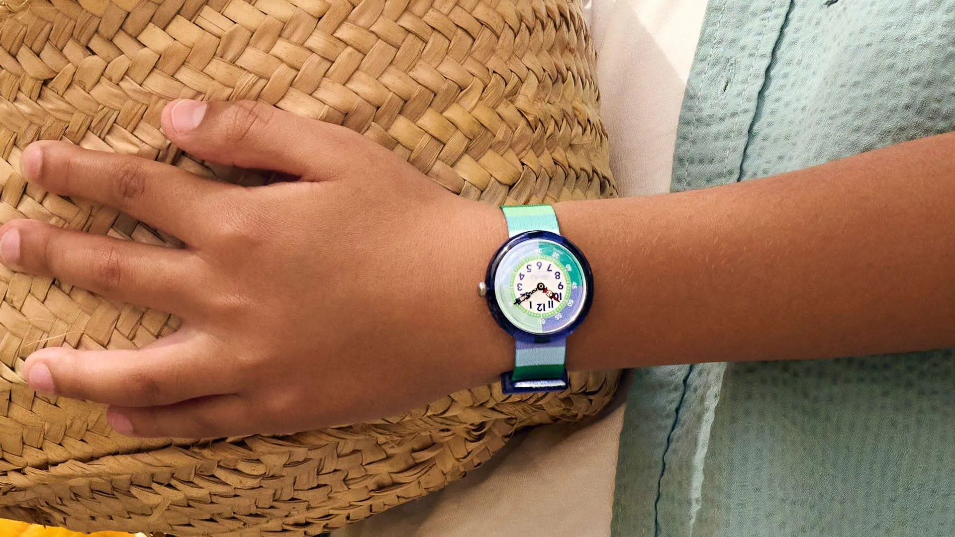 Flik Flak Stripy Green Organized Chaos 32mm Fbnp226 watch
