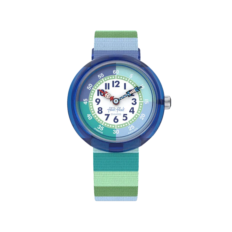 Flik Flak Stripy Green Organized Chaos 32mm Fbnp226 watch