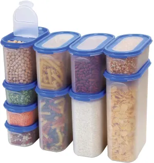 Food Storage Containers Set -STACKO- 20 PC. SET - Airtight Dry Food Container with Lids, BONUS 2 POURING LIDS - Durable Clear Frosted Plastic BPA Free - Space Saver Modular Design -10 Container set