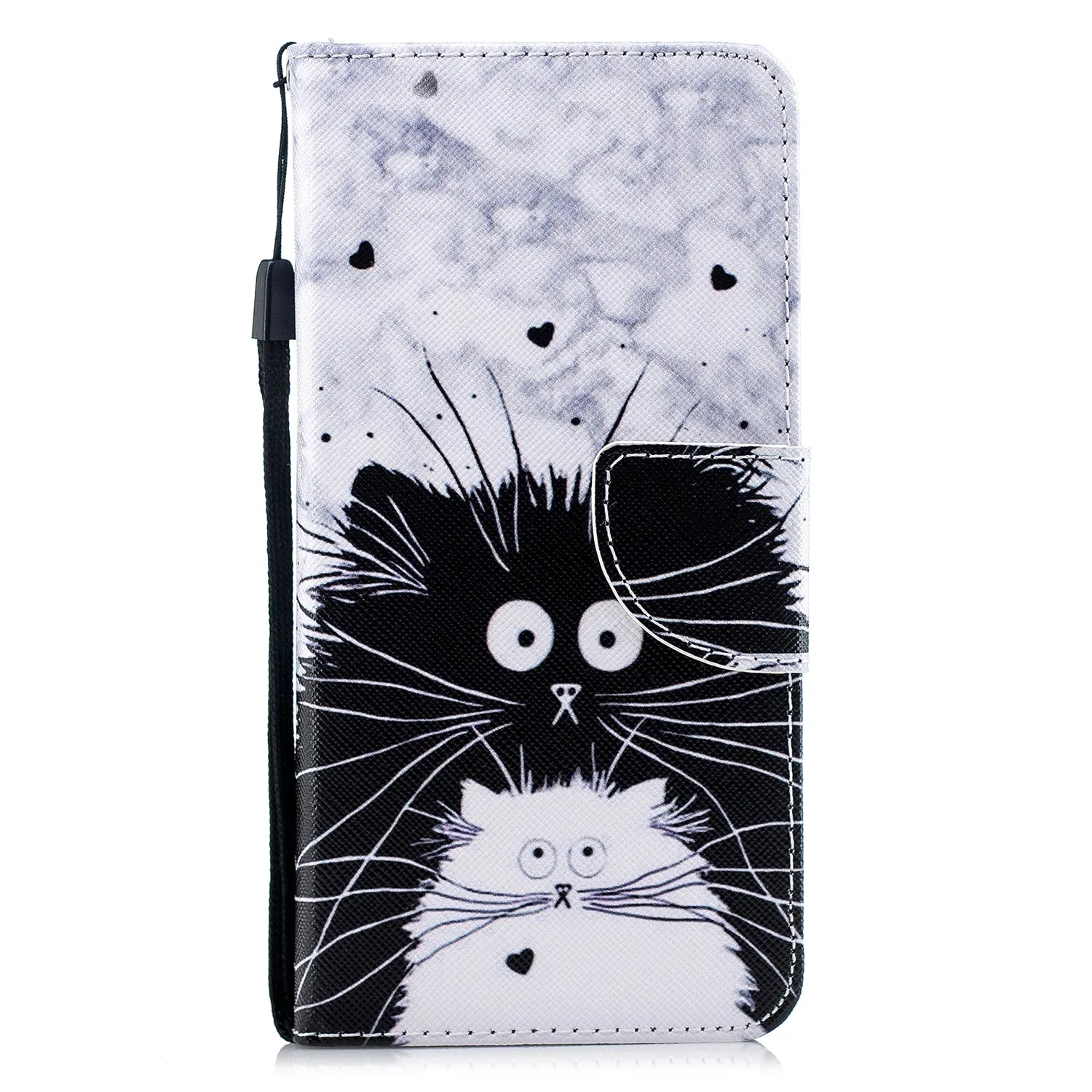 For Redmi Note 8/8 Pro Cellphone Cover Stand Function Wallet Design PU Leather Smartphone Shell Elegant Pattern Printed  Black white cat