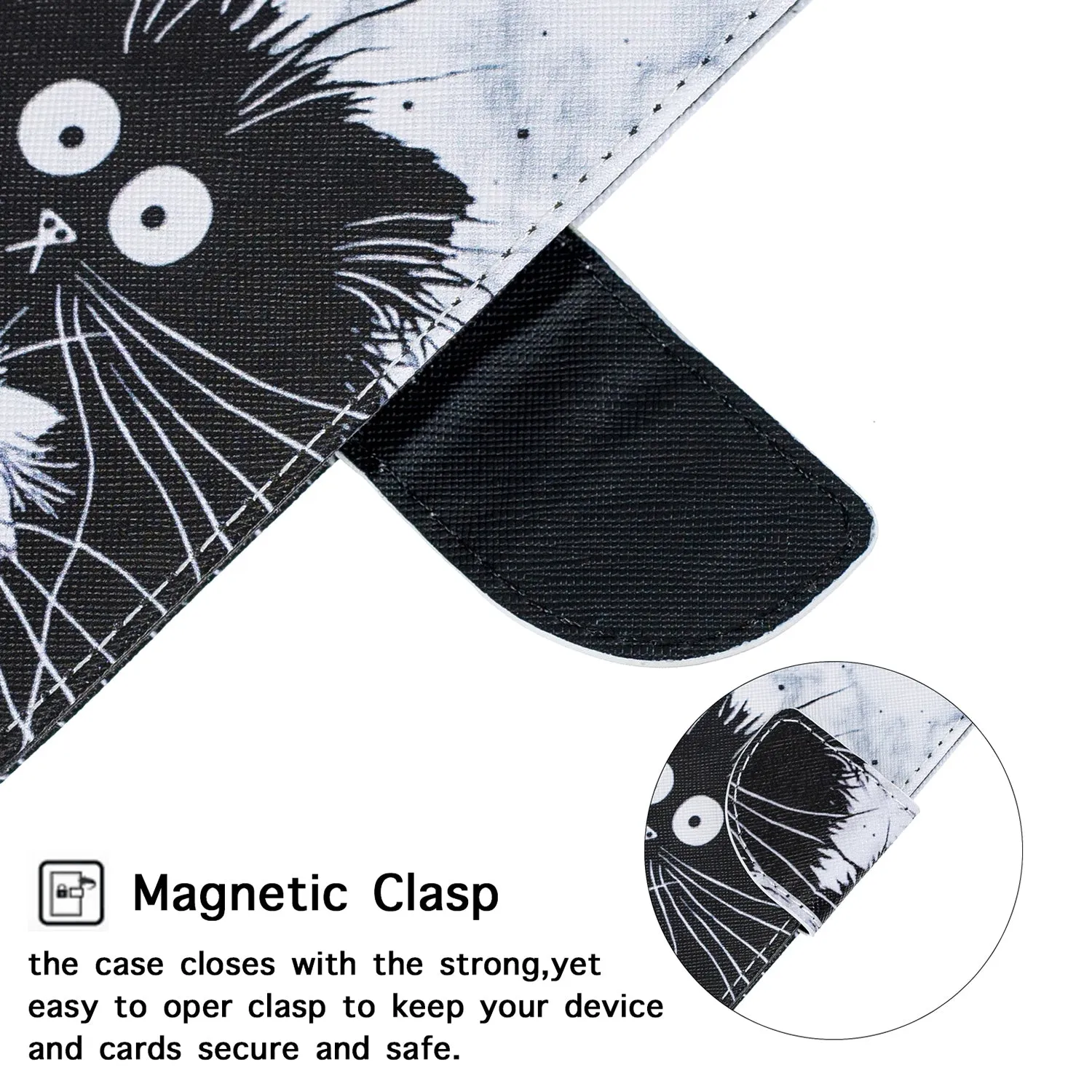 For Redmi Note 8/8 Pro Cellphone Cover Stand Function Wallet Design PU Leather Smartphone Shell Elegant Pattern Printed  Black white cat