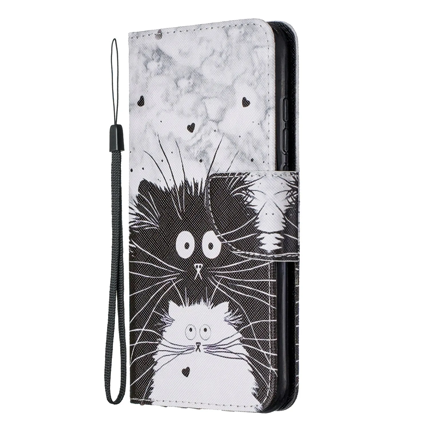 For Redmi Note 8/8 Pro Cellphone Cover Stand Function Wallet Design PU Leather Smartphone Shell Elegant Pattern Printed  Black white cat