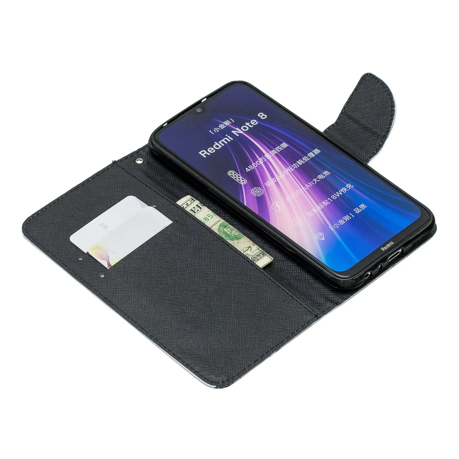 For Redmi Note 8/8 Pro Cellphone Cover Stand Function Wallet Design PU Leather Smartphone Shell Elegant Pattern Printed  Black white cat