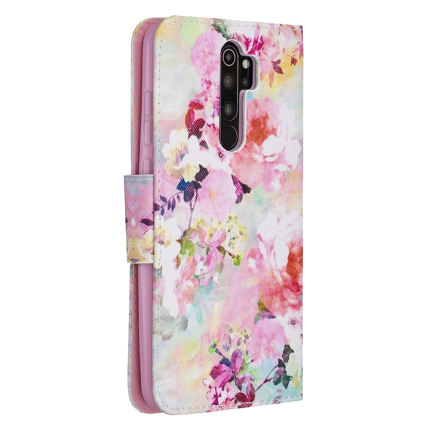 For Redmi Note 8/8 Pro Cellphone Cover Stand Function Wallet Design PU Leather Smartphone Shell Elegant Pattern Printed  Watercolor flower