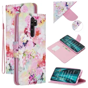 For Redmi Note 8/8 Pro Cellphone Cover Stand Function Wallet Design PU Leather Smartphone Shell Elegant Pattern Printed  Watercolor flower