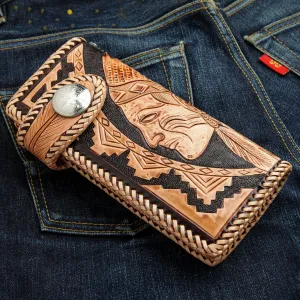 Genuine Leather Indian Face Harley Biker Wallet