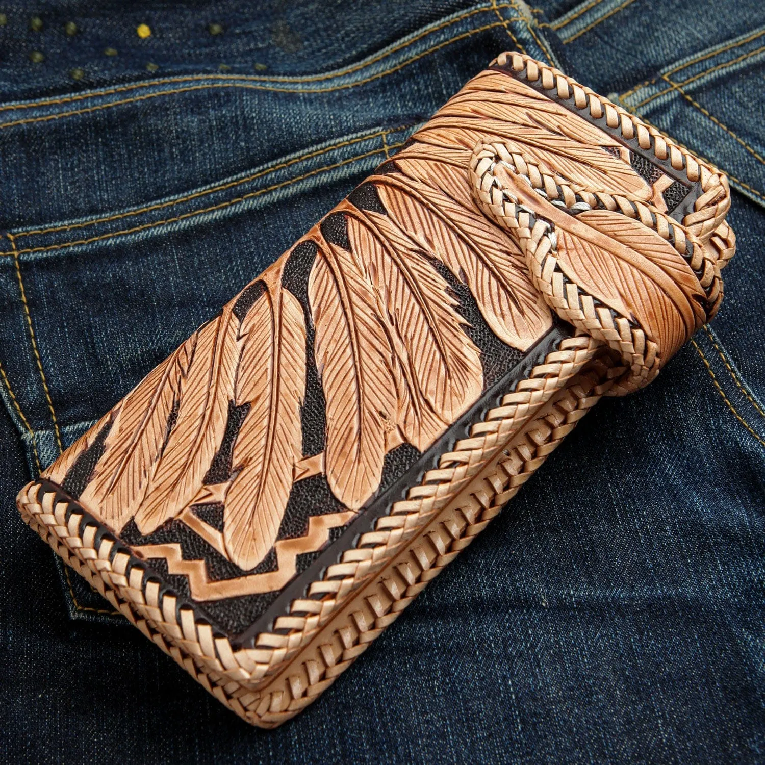 Genuine Leather Indian Face Harley Biker Wallet