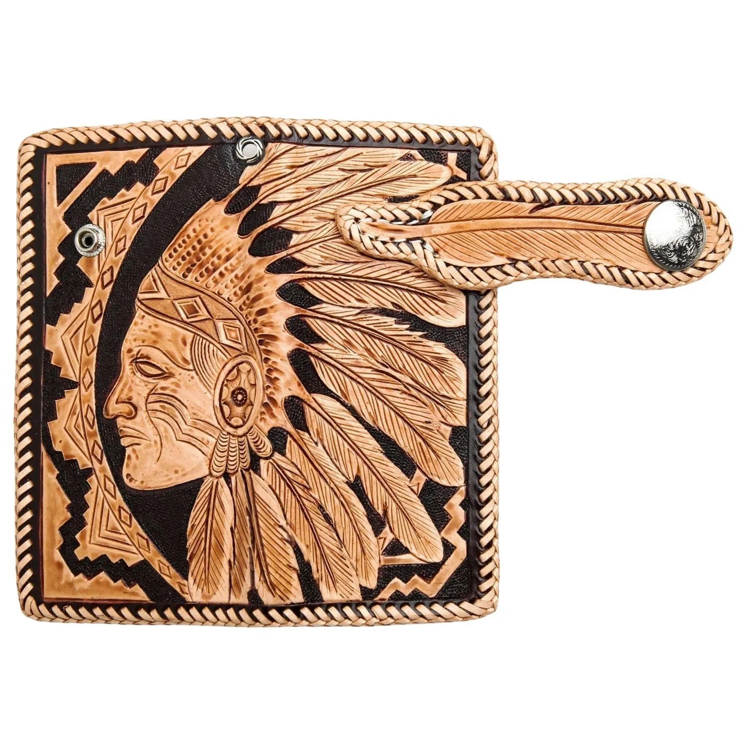 Genuine Leather Indian Face Harley Biker Wallet