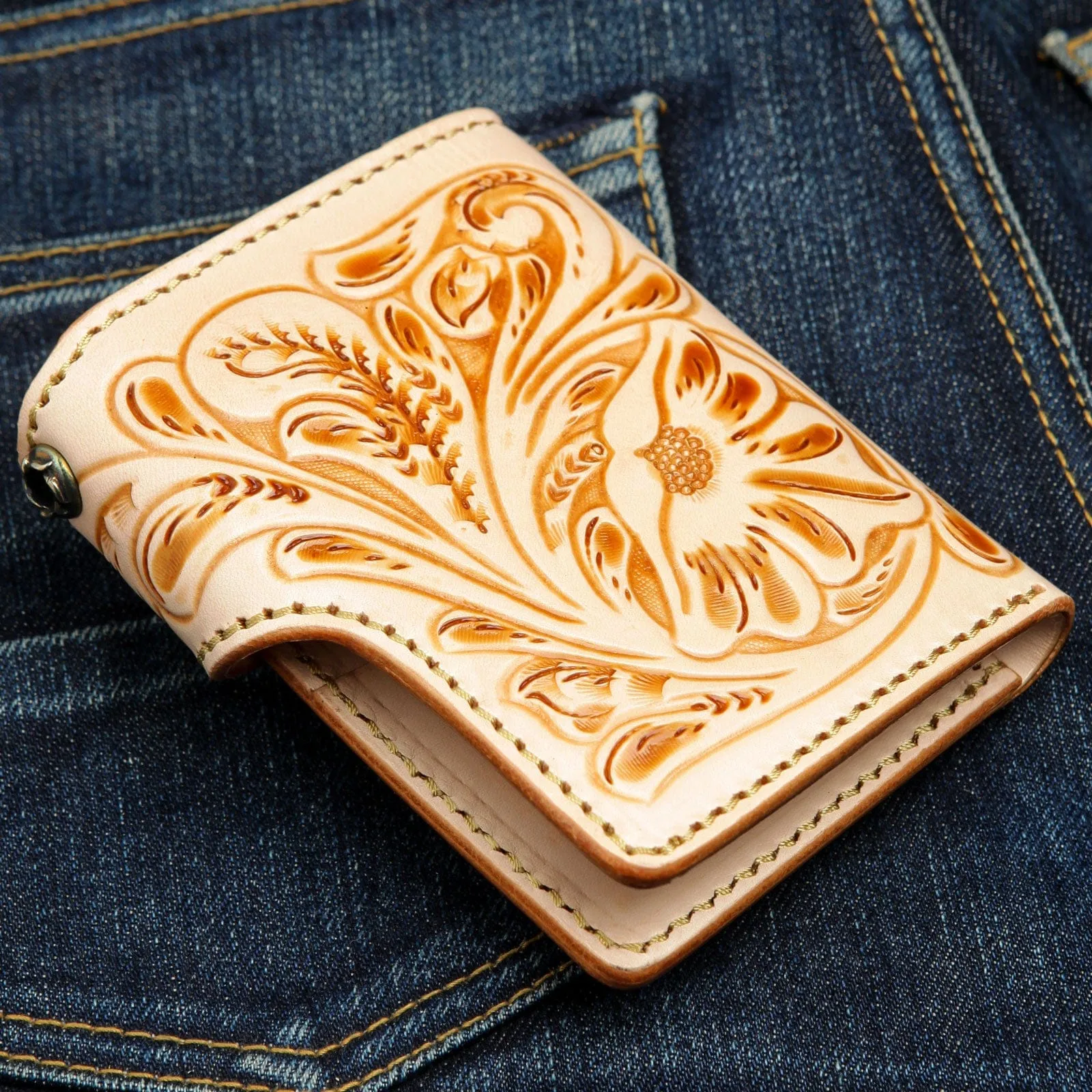 Genuine Leather Light Brown Cowboy Western Wallet