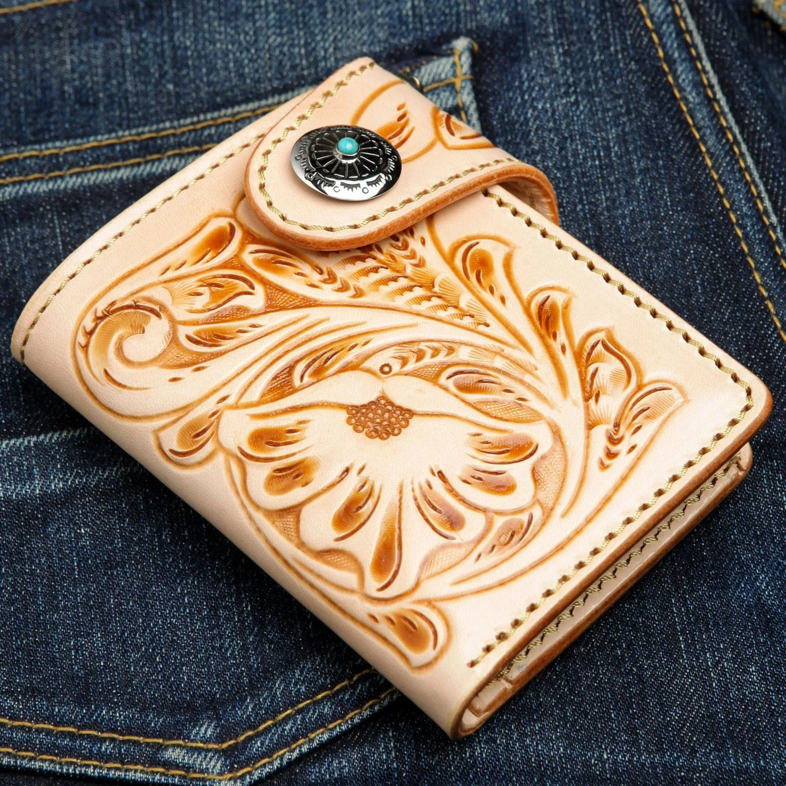 Genuine Leather Light Brown Cowboy Western Wallet