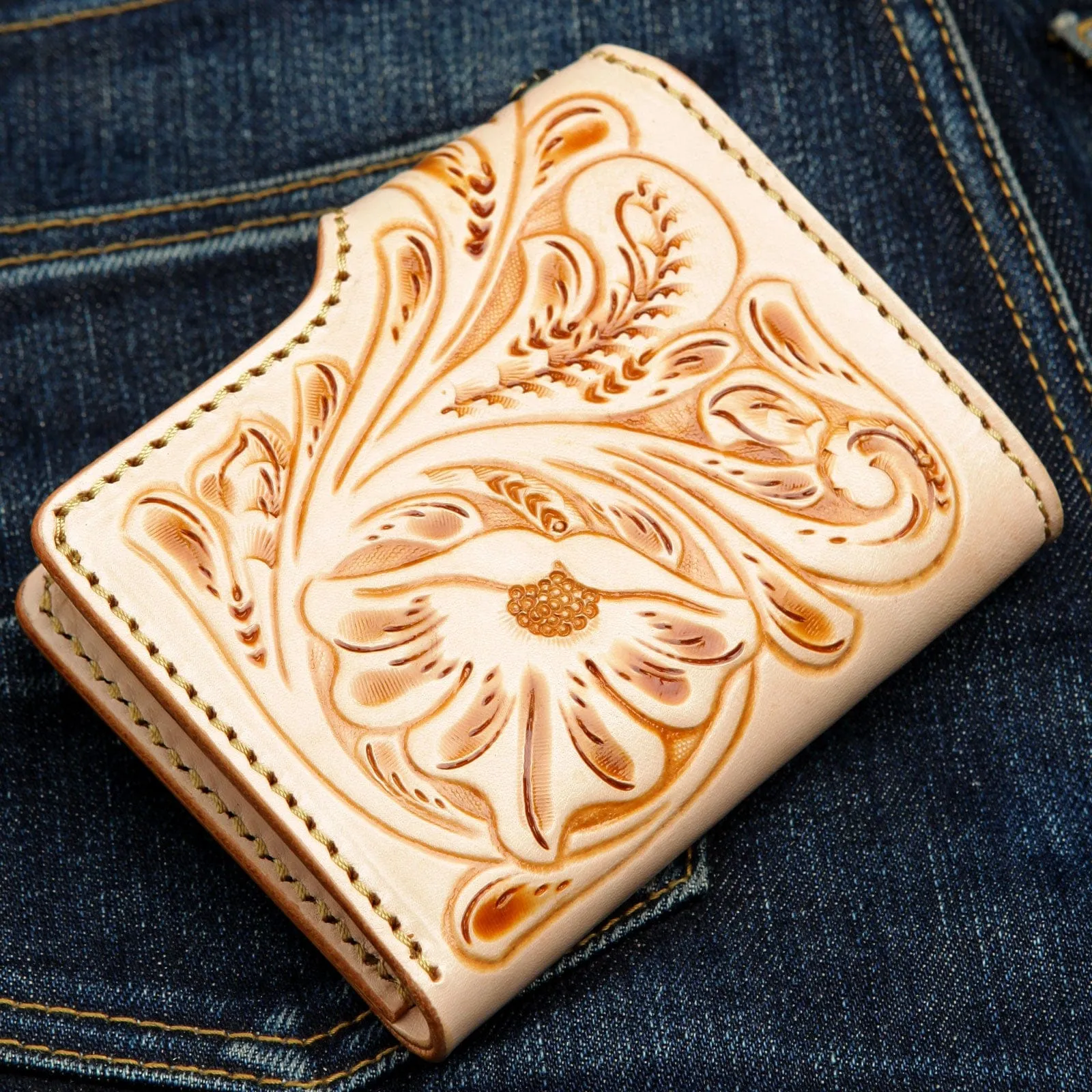 Genuine Leather Light Brown Cowboy Western Wallet