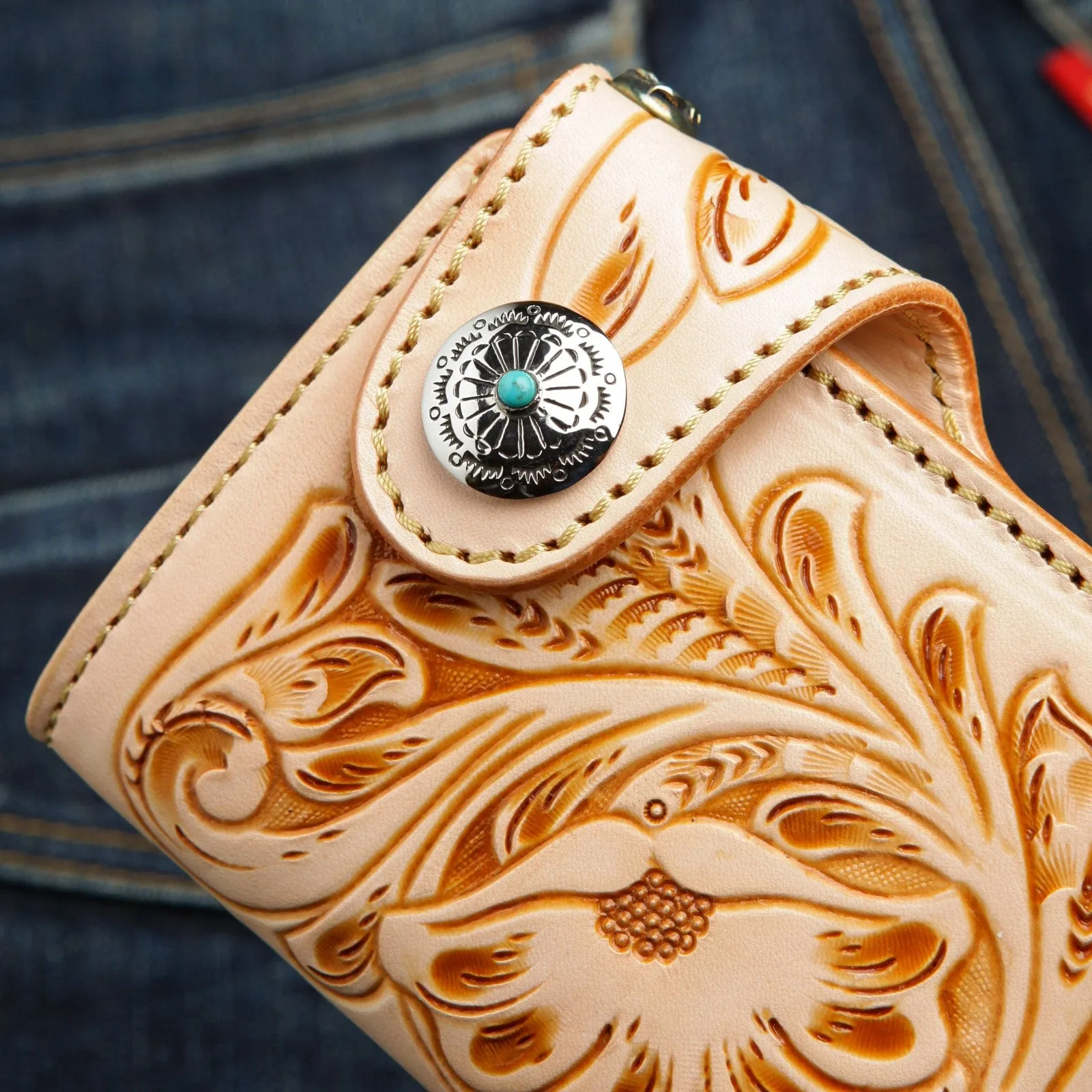 Genuine Leather Light Brown Cowboy Western Wallet