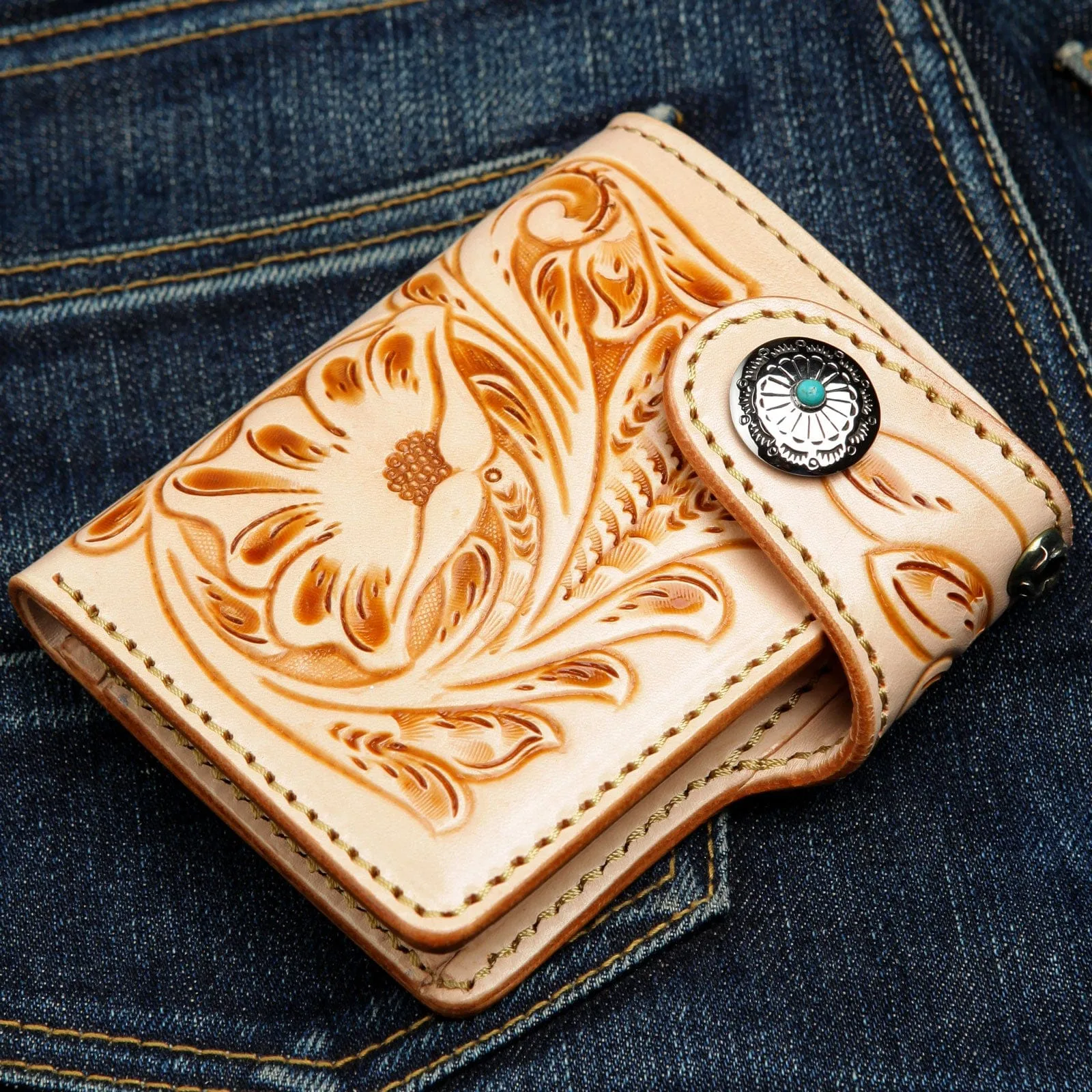 Genuine Leather Light Brown Cowboy Western Wallet