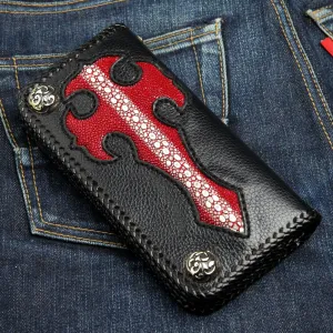 Genuine Stingray Red Gothic Cross Long Biker Chain Wallet