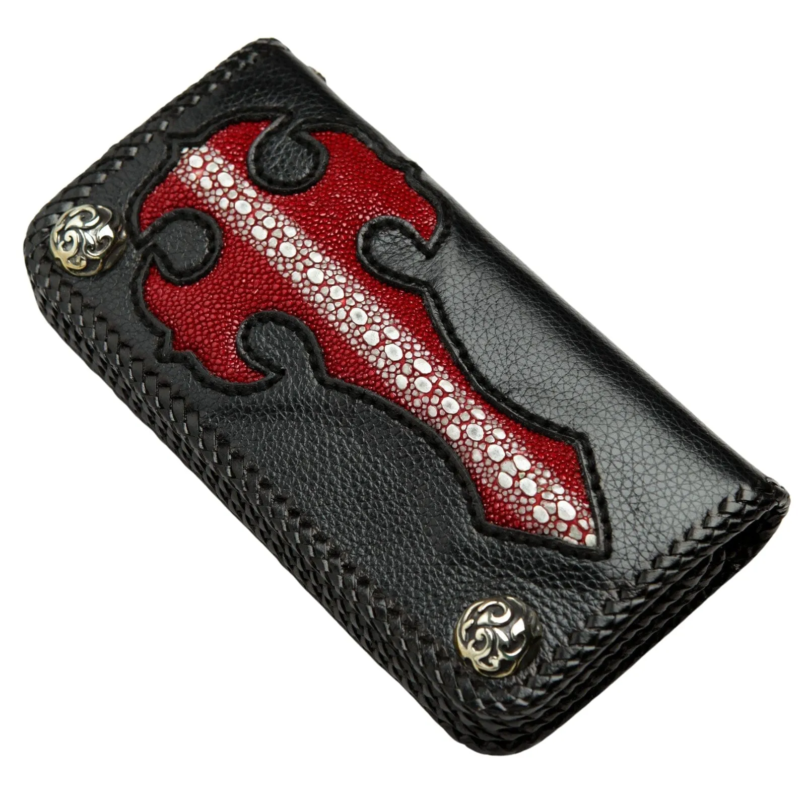 Genuine Stingray Red Gothic Cross Long Biker Chain Wallet