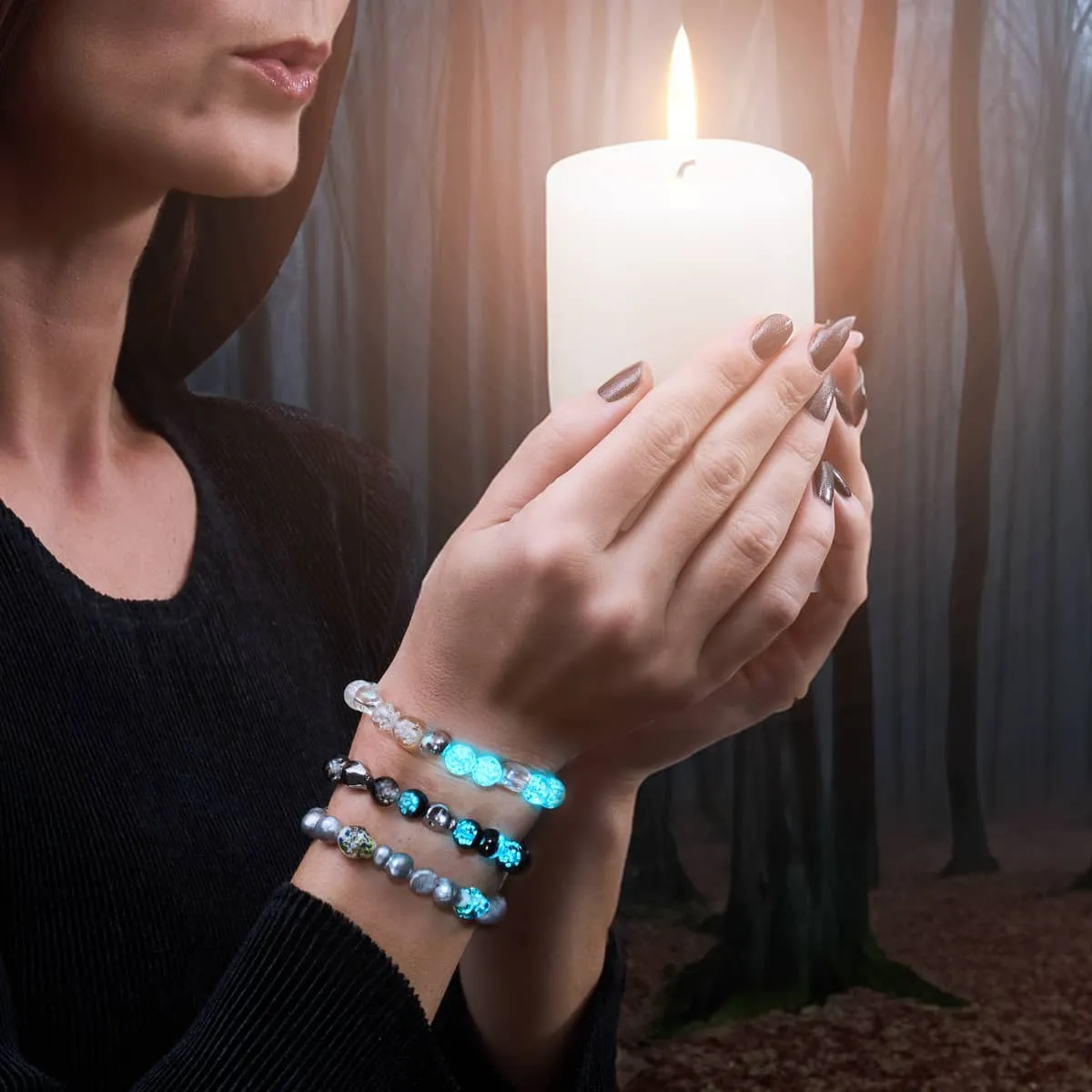 Ghostly Aura | .925 Sterling Silver | Firefly Glass Skull Bracelet