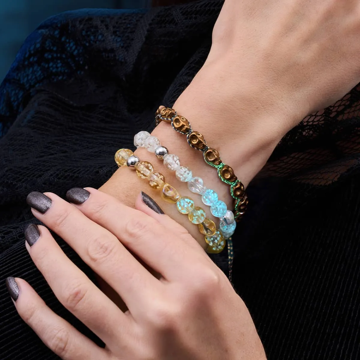 Ghostly Aura | .925 Sterling Silver | Firefly Glass Skull Bracelet