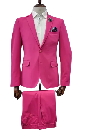 Giovanni Testi Traveler 2 Button Stretch Slim Fit Suit GTRVL2N-01 Hot Pink