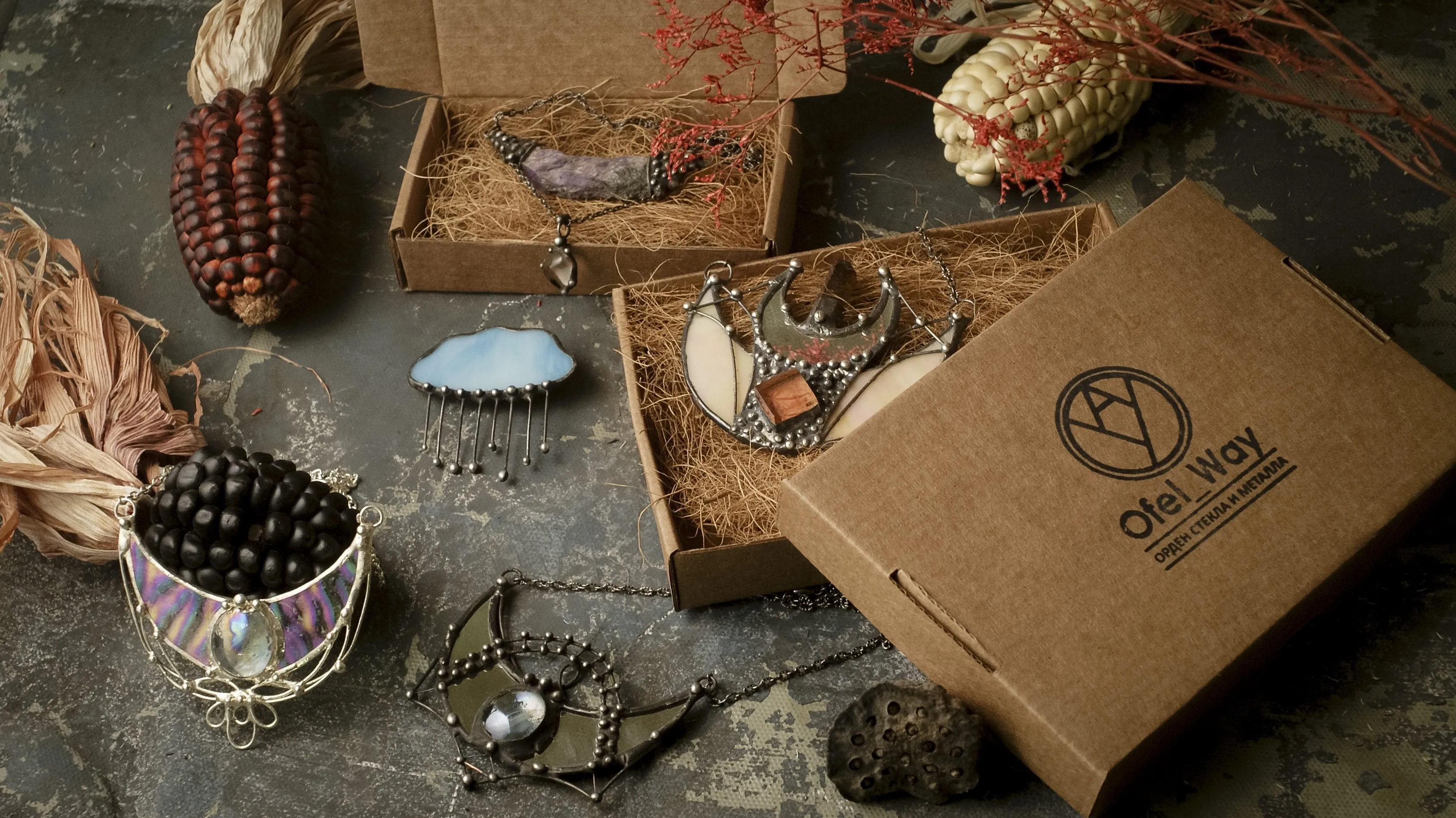 Glass Angel Necklace with a feather between two glass