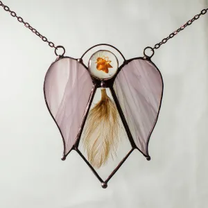Glass Angel Necklace with a feather between two glass