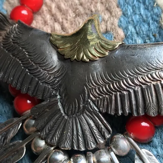 Goros Eagle With Feather & Red Beads Setup