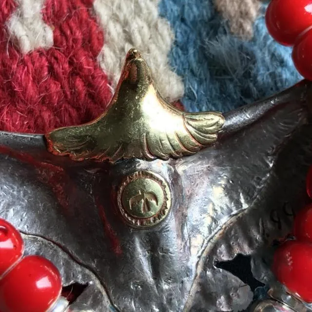 Goros Eagle With Feather & Red Beads Setup