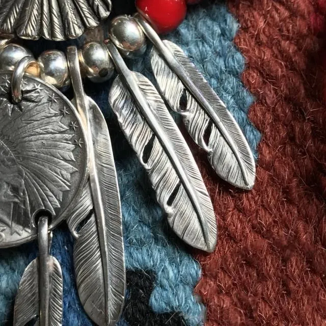 Goros Eagle With Feather & Red Beads Setup