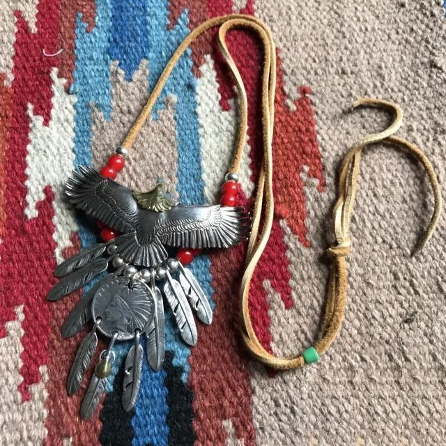 Goros Eagle With Feather & Red Beads Setup