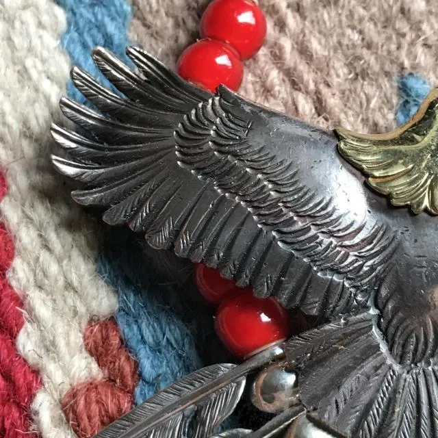 Goros Eagle With Feather & Red Beads Setup